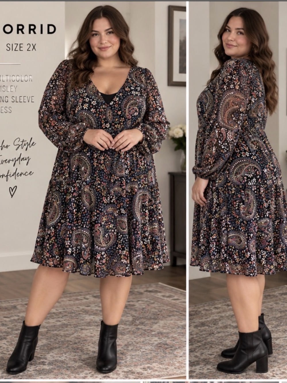 Torrid Multicolor Paisley Long Sleeve Dress